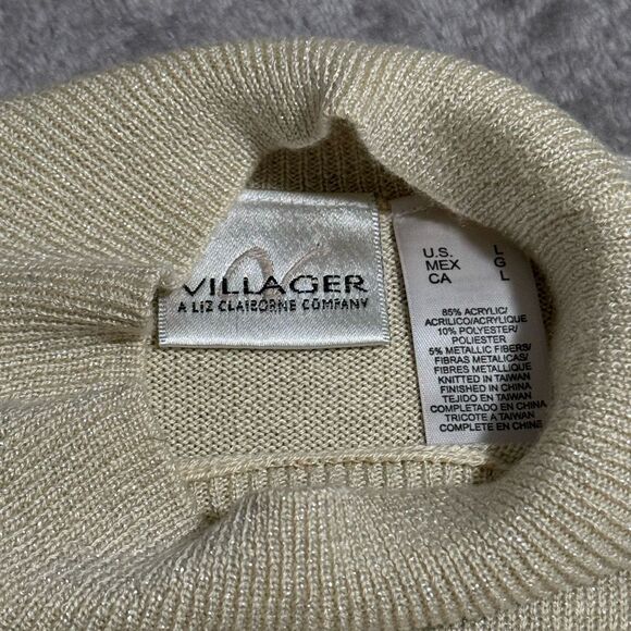 Villager Vintage 90s Shimmery Knit Sleeveless Layering Turtleneck Top L - Picture 4 of 5